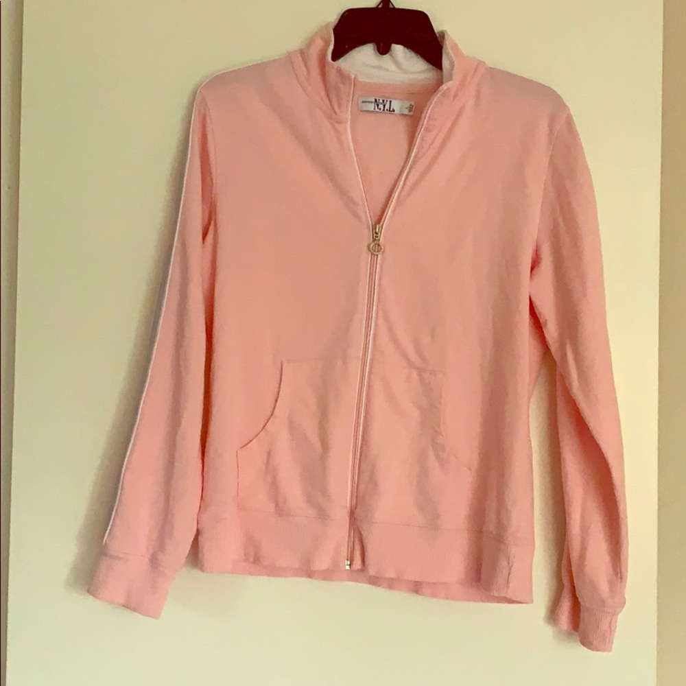 Y2K Pink w/ Grey Stripes Zip Up Sweater 🦄